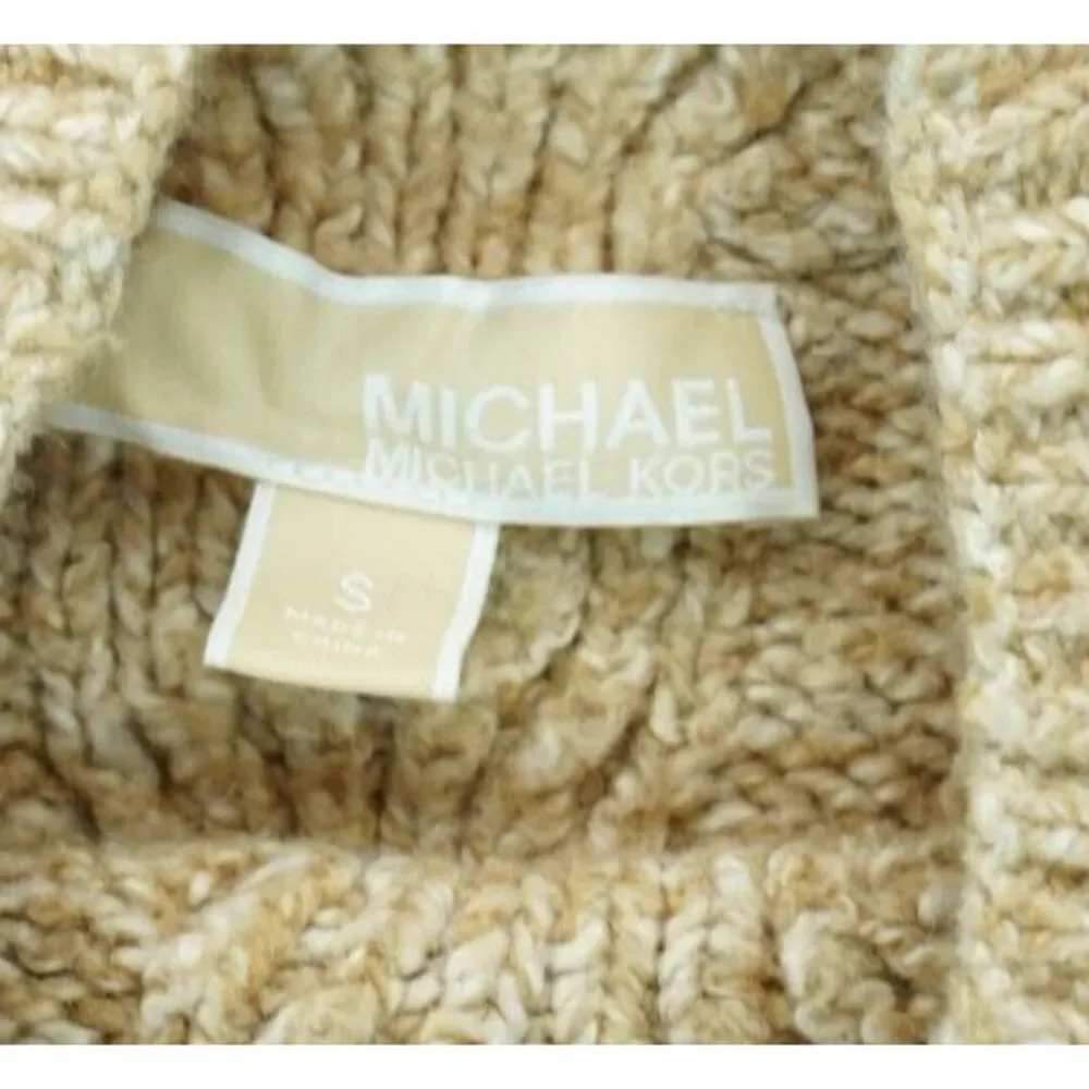 Michael Kors Women's Cable Knit Sweater Cotton Wool Size Small Beige Long Sleeve